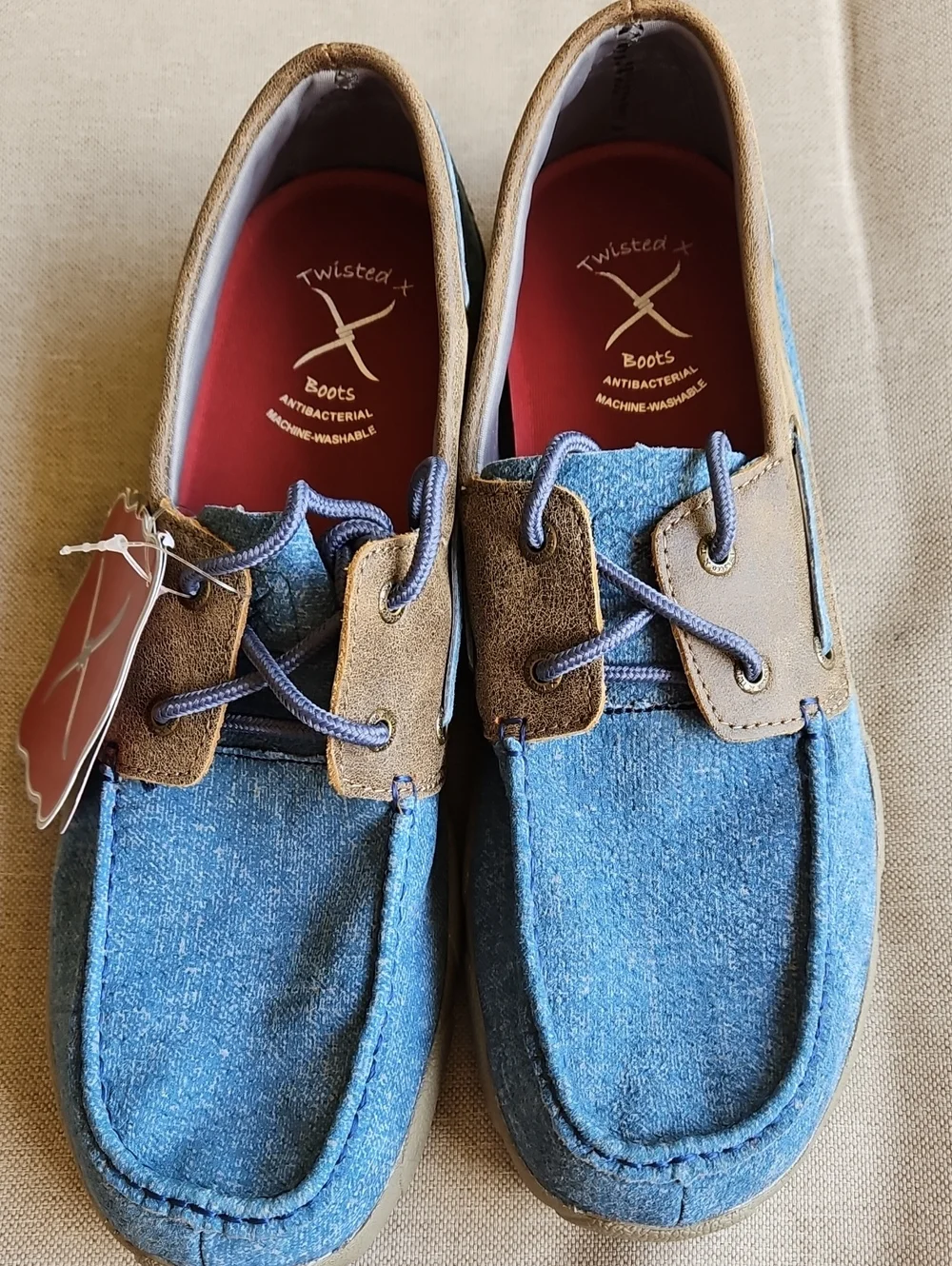 TWISTED X BOOTS Boat Shoe Driving Moc Bomber 100% Leather Denim Look Men's 10.5